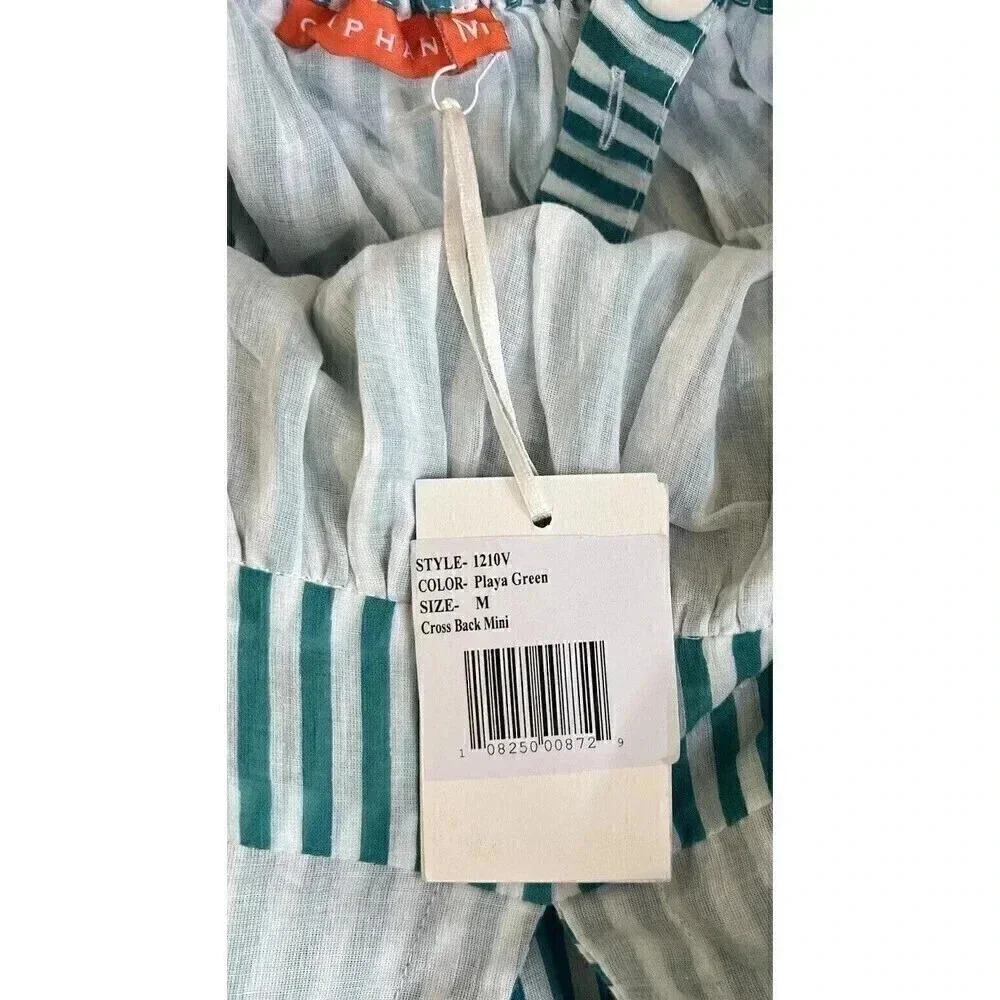 Oliphant Cross Back Mini Playa Green Dress Womens Size M Sleeveless Striped NWT - Picture 13 of 16